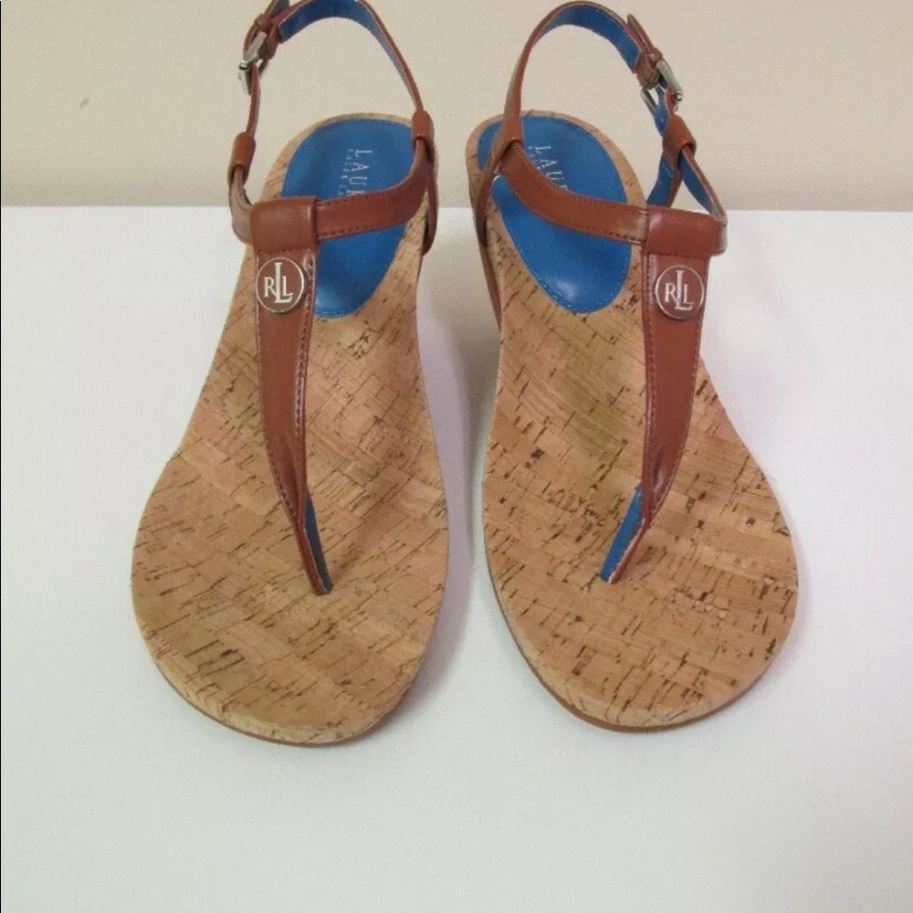 Ralph Lauren Brown Leather Wedge Sandals